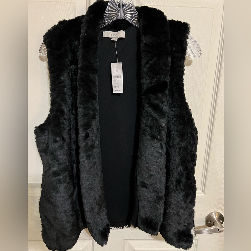 Loft Faux Fur Vest with Sweater Back sz L